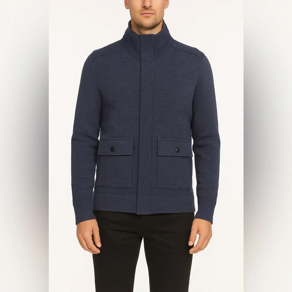 Banana Republic Men’s Cotton Blend Mockneck Sweater Jacket Navy Sz S